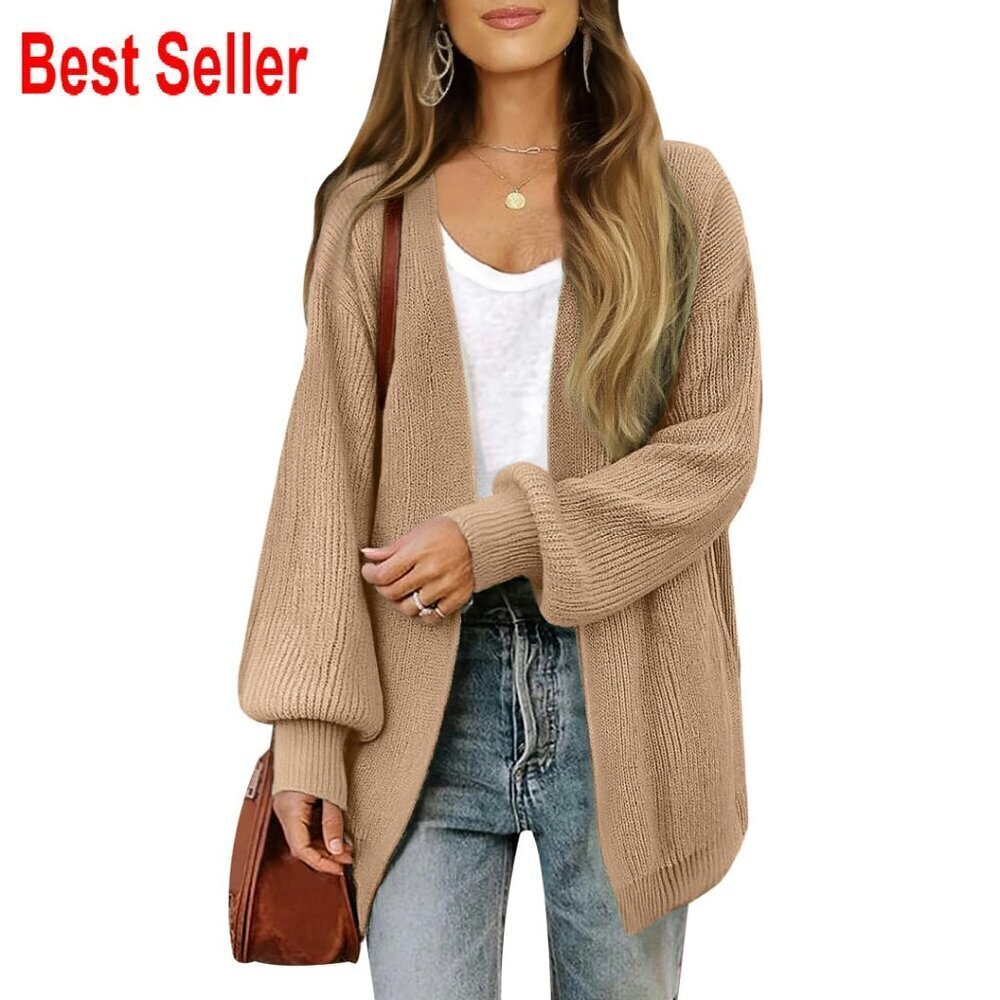 Oversized Chunky Waffle Knit Cardigan Elegant Longline Open Front Sweater